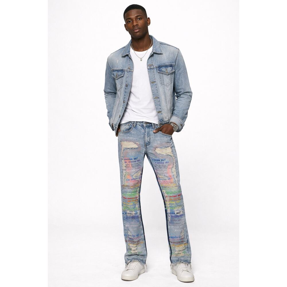 Who Decides War ROYGBIV Skinny Jeans Slim Fit Pride Distressed Rainbow Mens 30